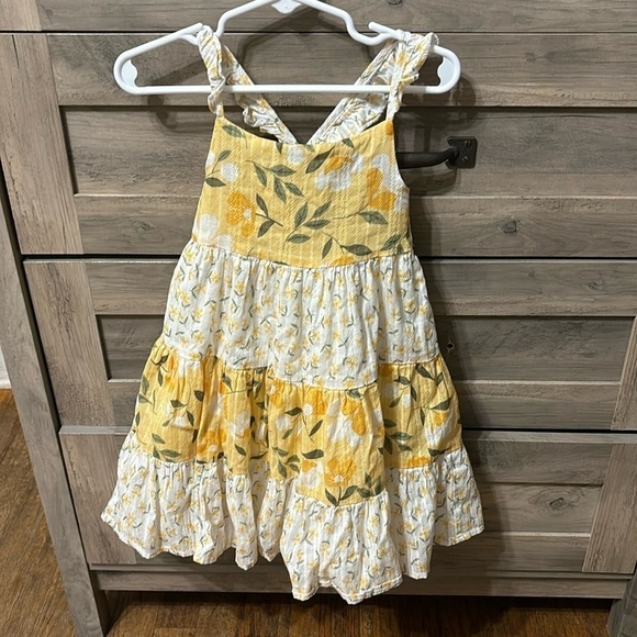 EUC CATHERINE MALANDRINO 4T YELLOW WHITE FLORAL TIERED RUFFLE SUNDRESS - Picture 1 of 12